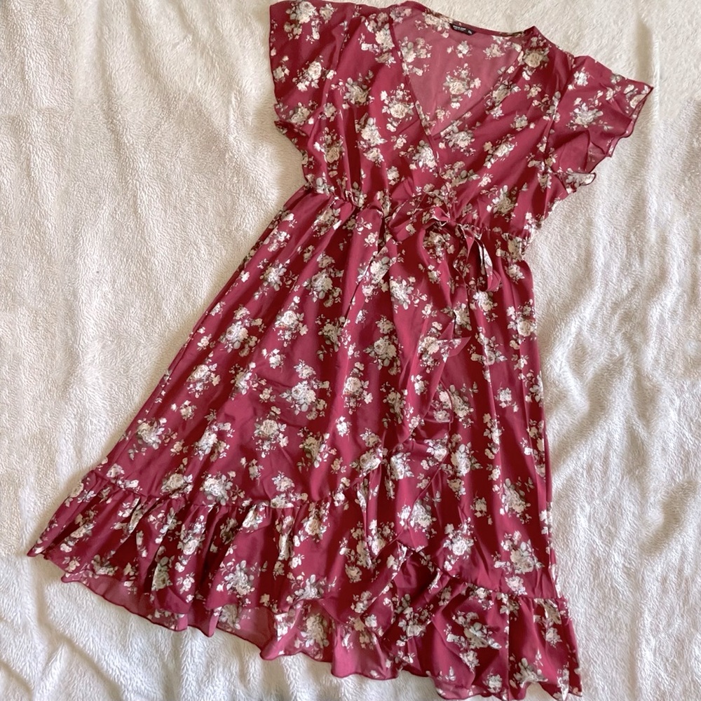 NWOT Red Floral Faux Wrap Dress | Womens Size 3XL